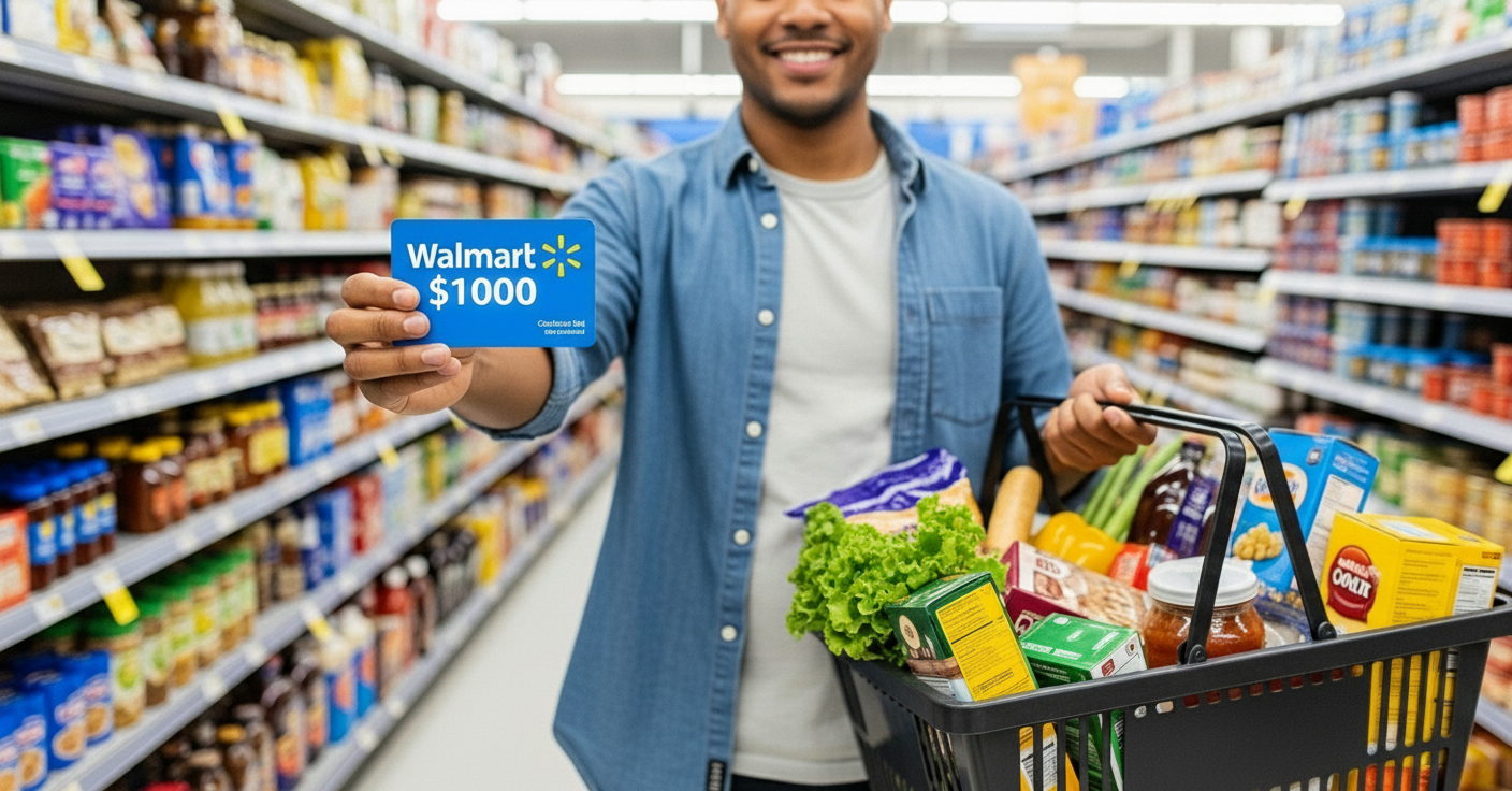 Happy shopper with gift card